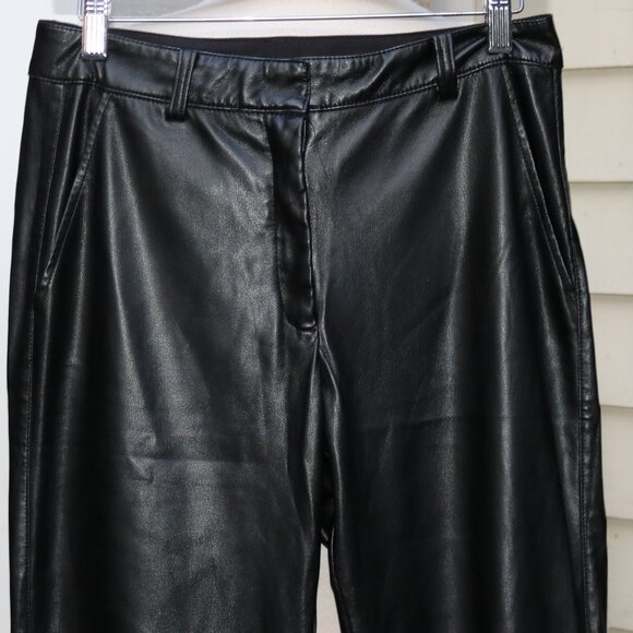 Elie Tahari Black Vegan Faux Leather Slim Pants Sz 6 - Picture 2 of 5